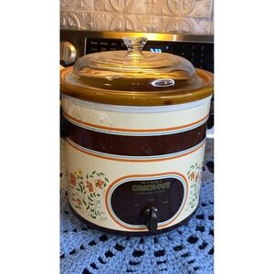 Rival Crock Pot 3.5 Quart Model 3150/2 Slow Cooker Almond w Flowers Vintage